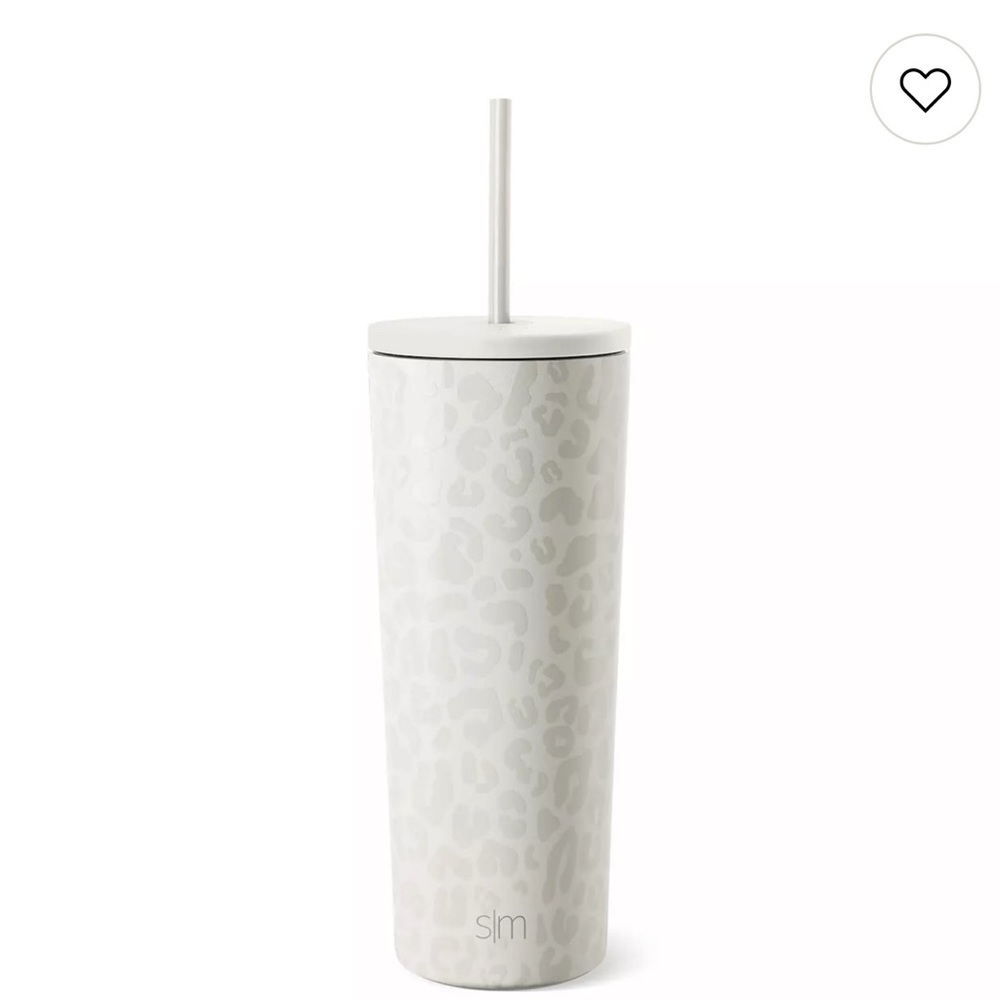 SLM White Leopard Print Insulated Tumbler with Straw - White